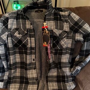 Black and Gray Plaid Button-Up Jacket